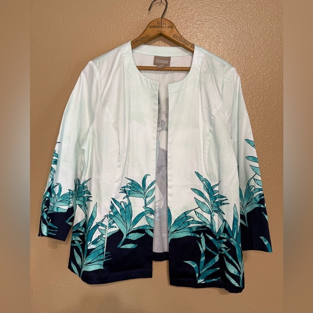 Chico's Floral Asian Watercolor Jacket Lightweight Open Tunic Cotton NWT 1 - Picture 13 of 16